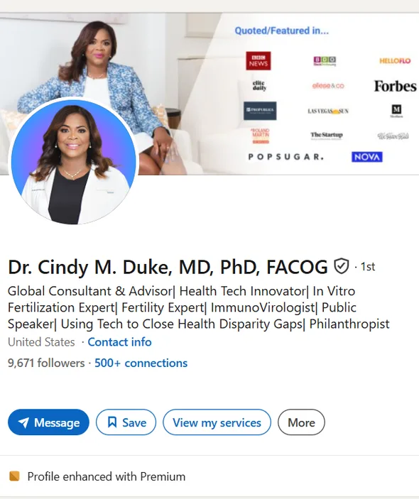 LinkedIn profile of Dr. Cindy M. P. Duke