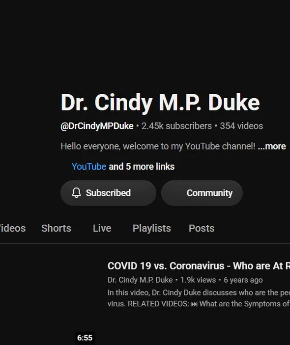 YouTube channel of Dr. Cindy M. P. Duke